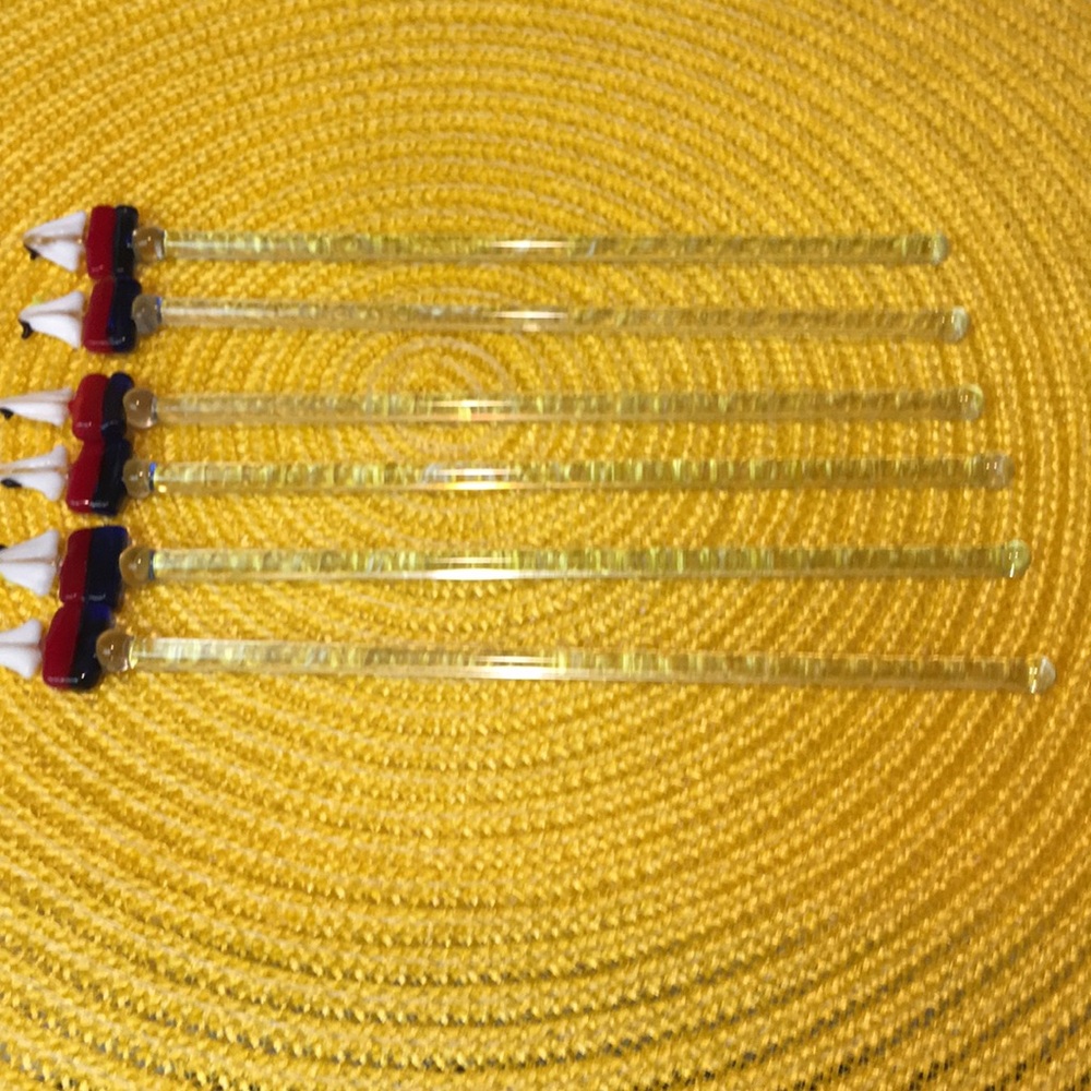 ⛵️Set/6 Tall Glass Sailboat Drink Stirrers - Picture 5 of 5